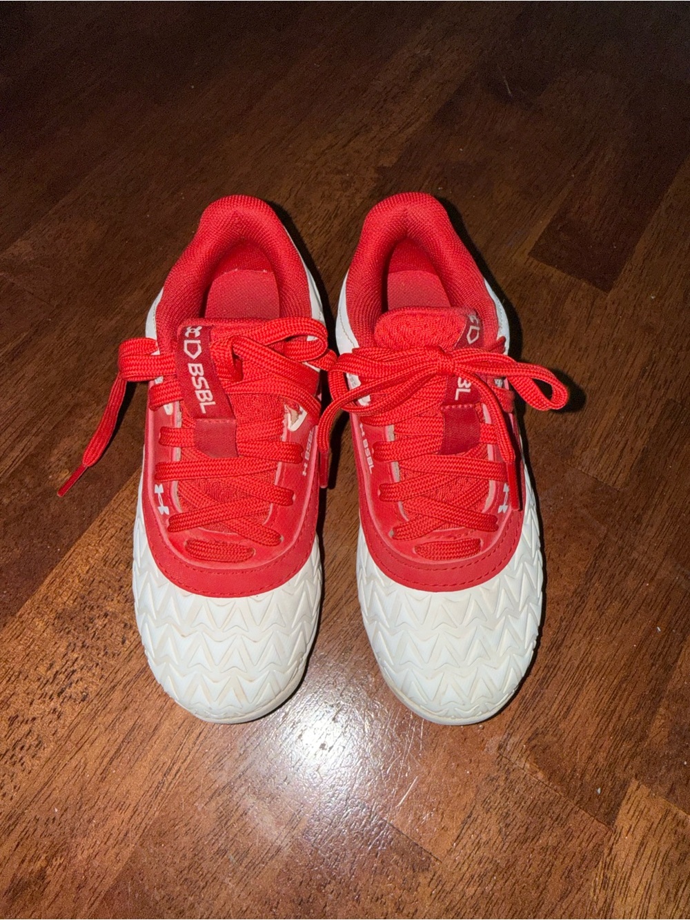 Kids Red and White Baseball Cleats - Under Armour
